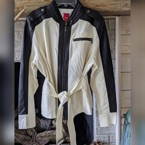 G.I.L.I. Linen Blend Col Block Belted Moto Jacket